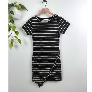 Delacy Los Angeles Black White Striped Mini Dress Short Sleeve S Bodycon Wrap